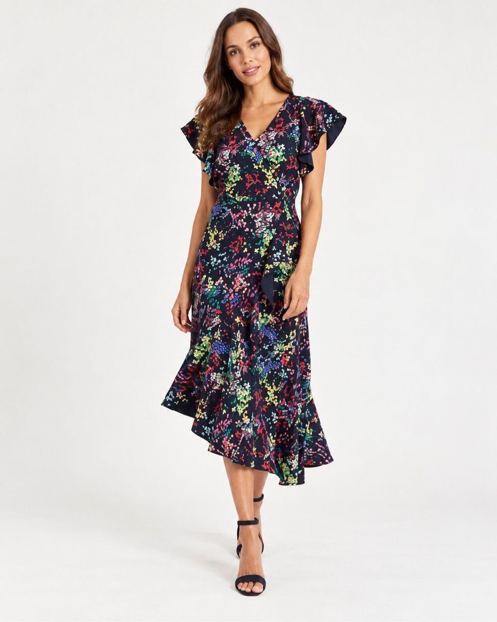 Phase Eight Sheldon Floral Ruffle Asymmetrical Midi Dress Size 2 NWT